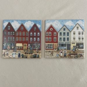 Folk art tiles village set